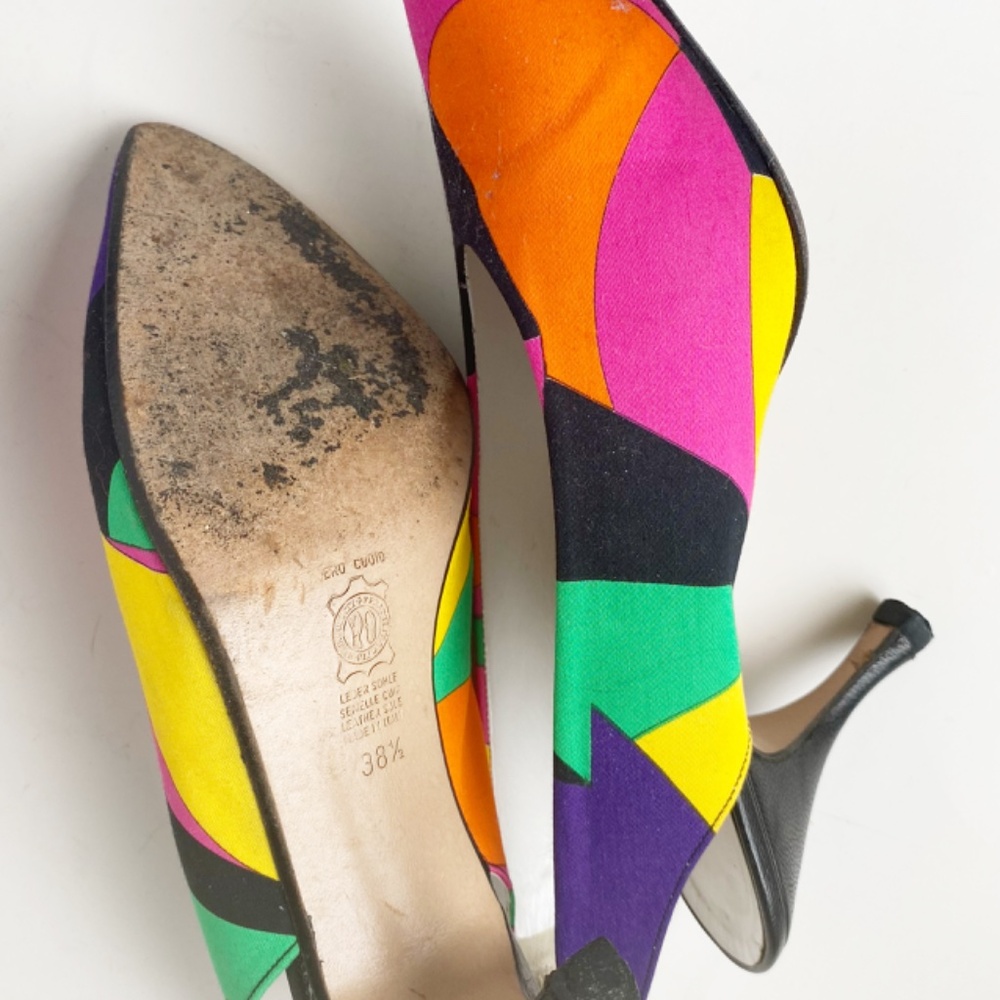 Multicolor Patterned Pointed-Toe Heels - Vibrant Colorblock Design - Picture 4 of 5